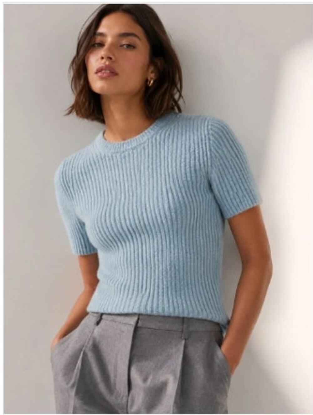 Madewell Baby Blue Bouclé-Knit Crewneck Sweater Tee Size Medium